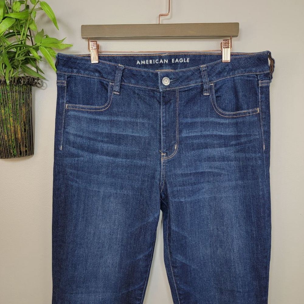 American Eagle Skinny Hi Rise Jegging Jeans Dark Blue Wash Stretch AE 16 Long L - Picture 4 of 11